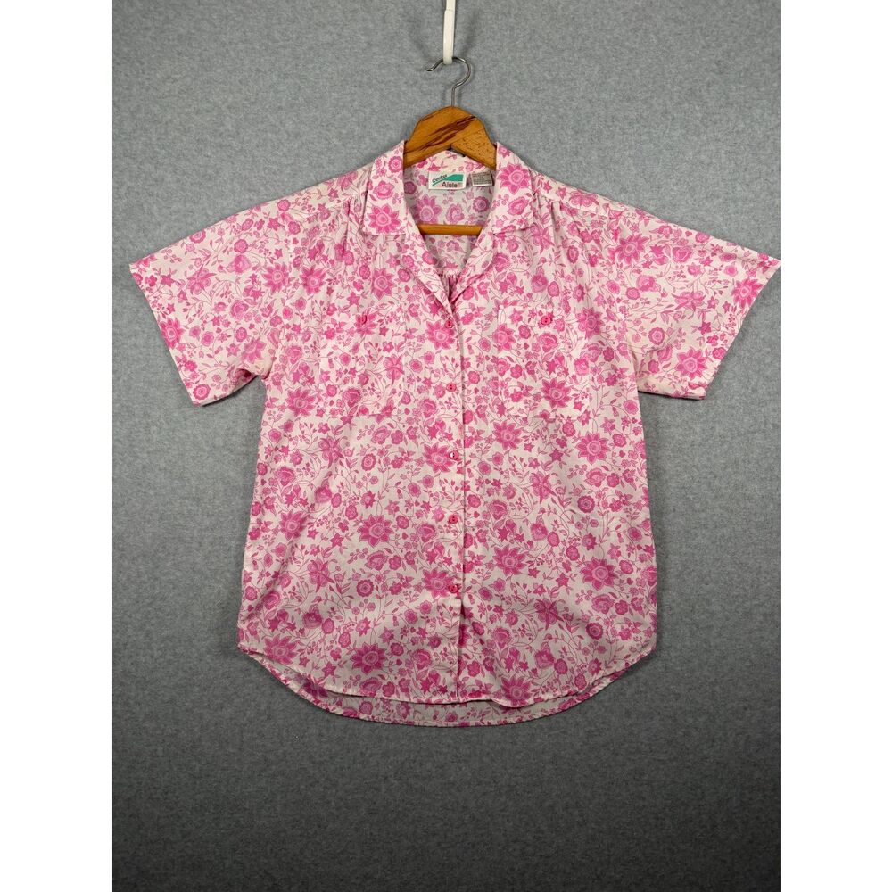 Vintage Center Aisle Pink Floral Button Front Shirt Women’s M 3819